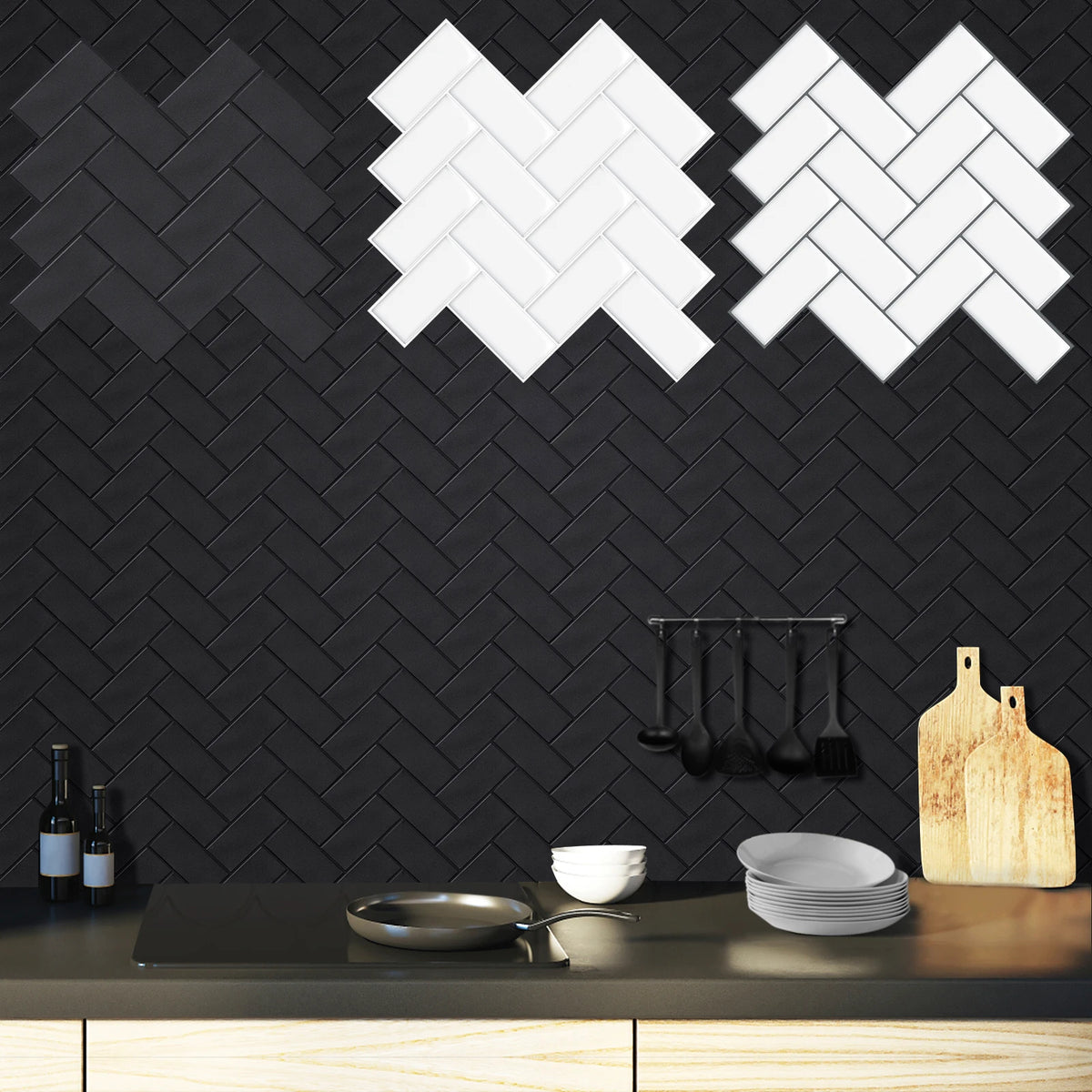 Vividtiles Peel And Stick Herringbone Waterproof Wall Tiles
