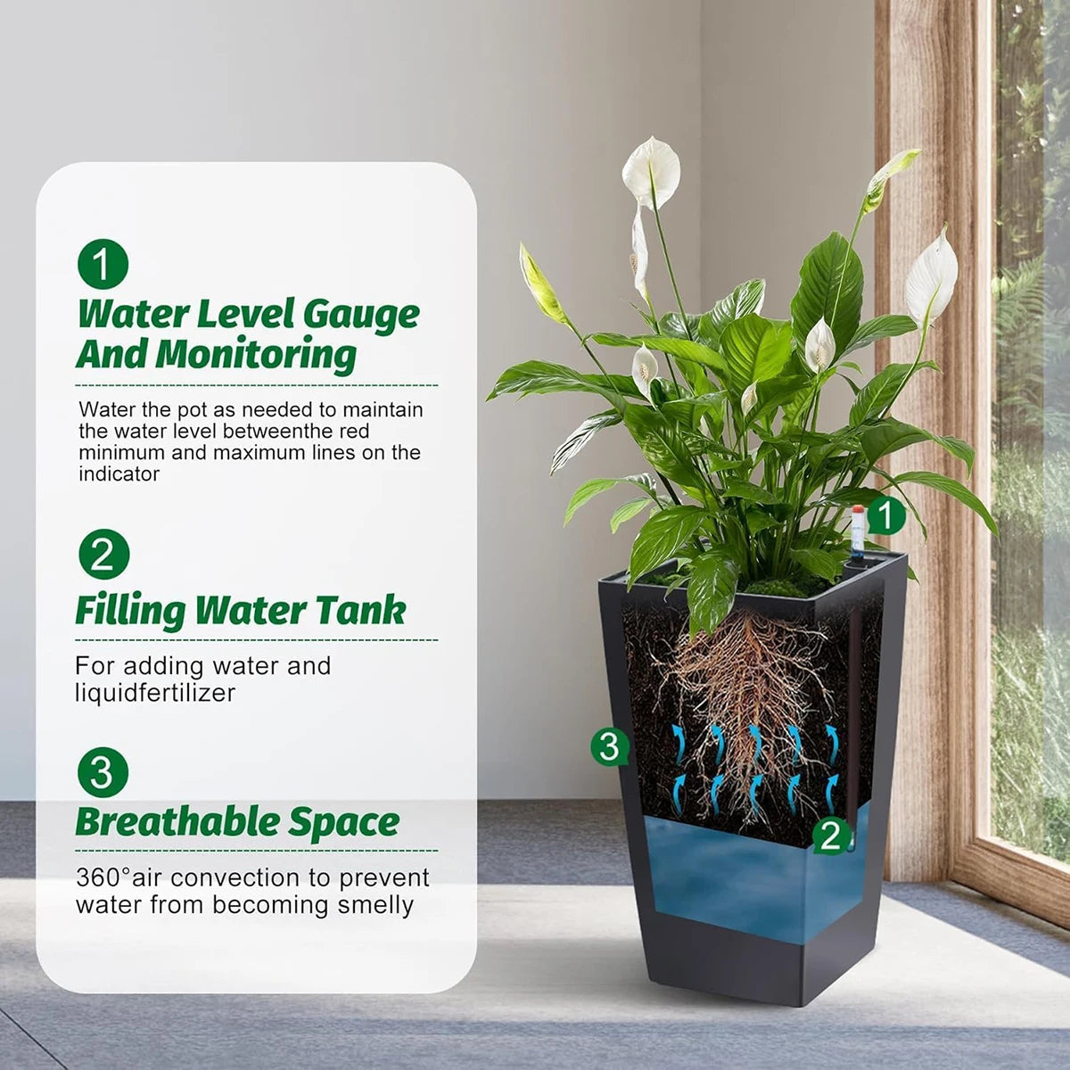 Twister.Ck Two Planters With Drainage Water Monitor For Indoor Outdoor