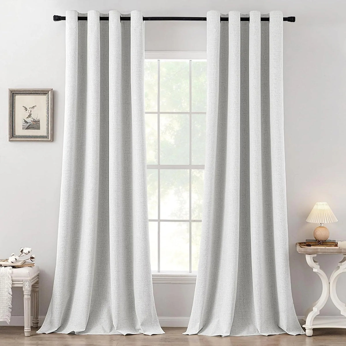 Textured Blackout Linen Curtains With Metal Grommet Top Thermal Insulation