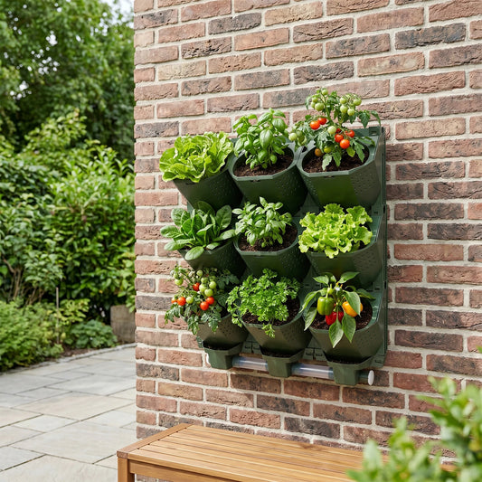 Modular 9 Pot Wall Planter With Drainage Trays Vertical Garden