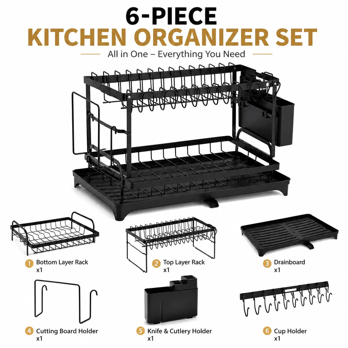 AEHOME Two Tier Kitchen Countertop Storage Rack With Drain Tray