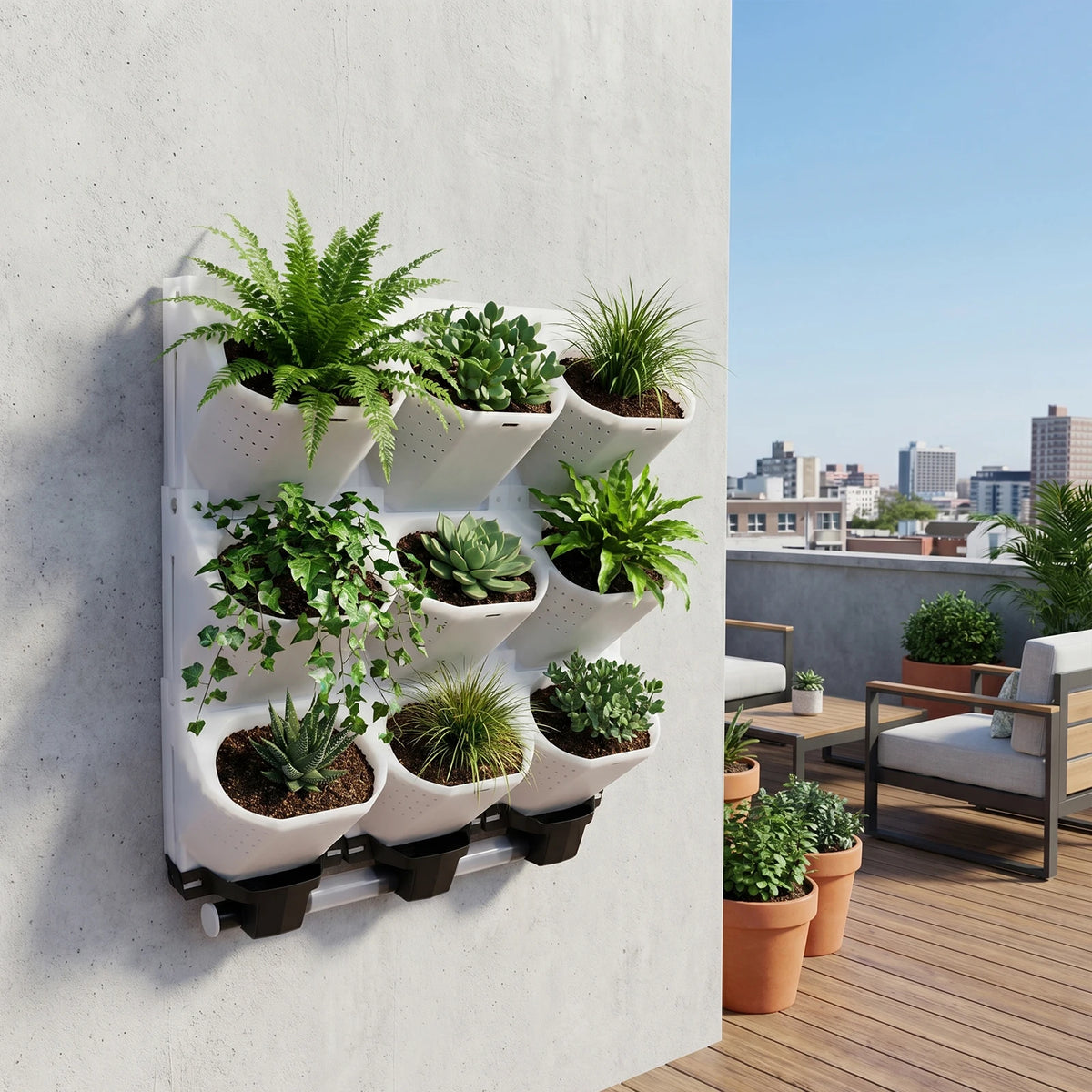 Modular 9 Pot Wall Planter With Drainage Trays Vertical Garden