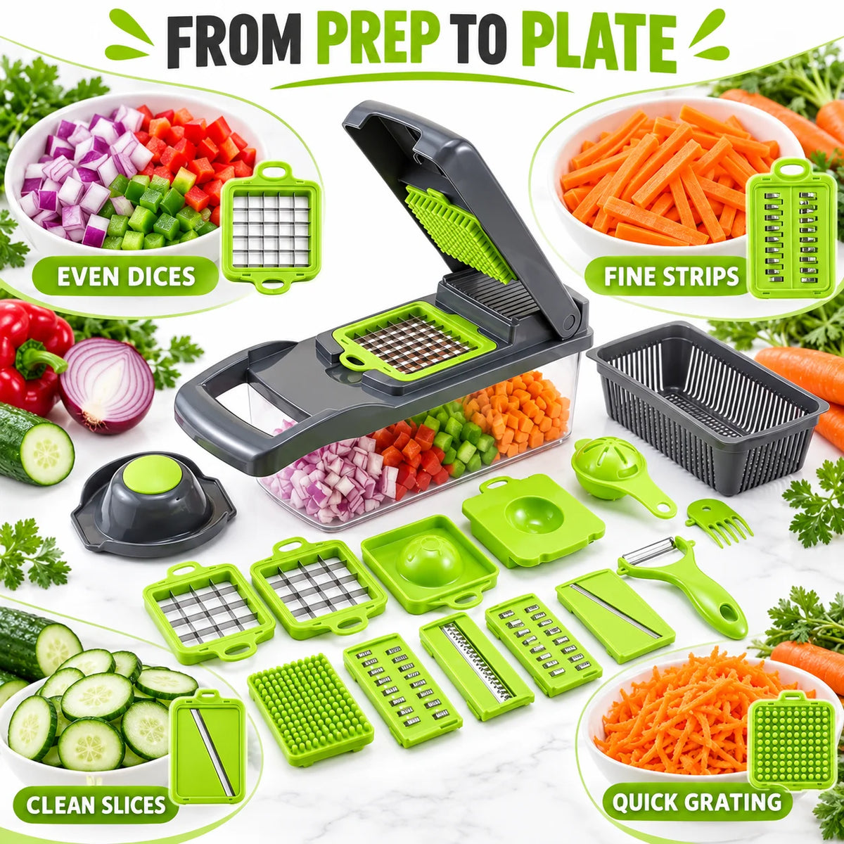 Multi Functional Vegetable Chopper With Interchangeable Stainless Steel Blades