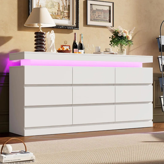 Acekool Nine Drawer Dresser With LED Lights And Charging Port