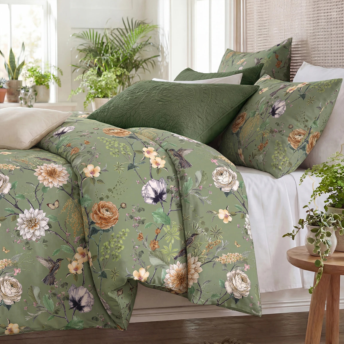 Vintage Floral Cotton Duvet Cover Set With Zipper Closure
