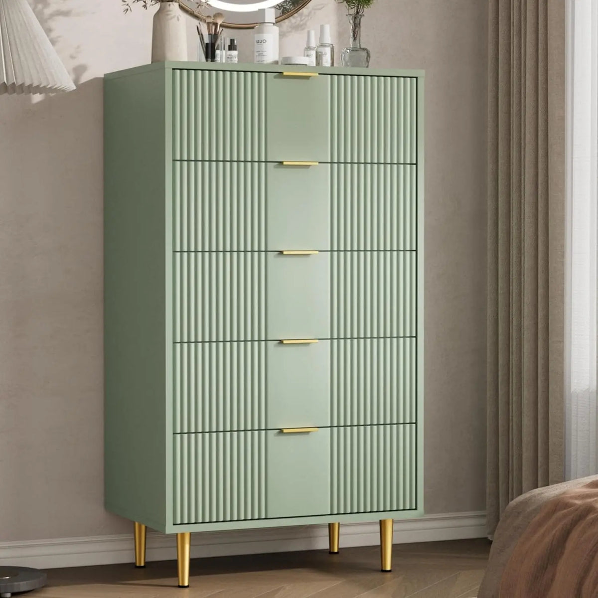 Gaomon Modern Fluted Five Drawer Wooden Storage Dresser