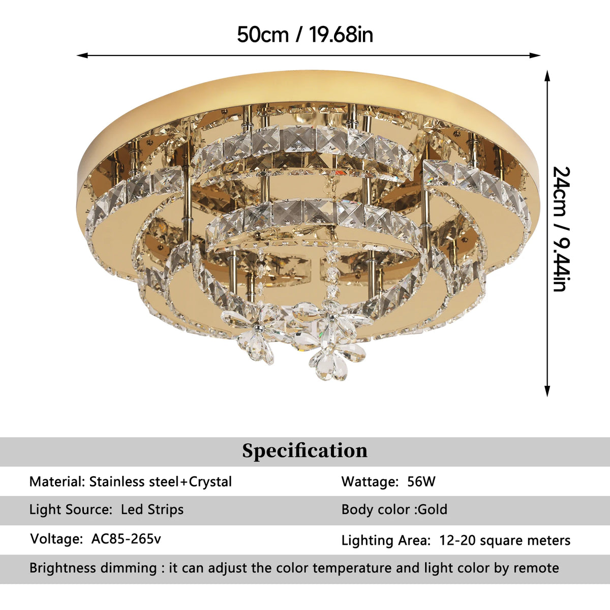 GreeLustr Crystal LED Chandelier Dimmable Flush Mount Ceiling Light