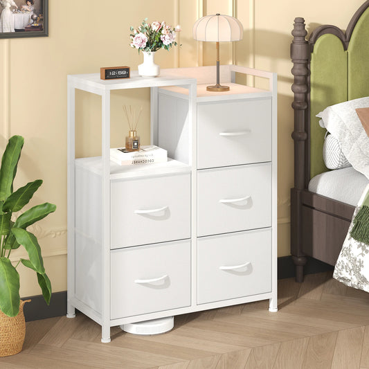 JHK Metal Frame Five Drawer Fabric Chest With Raised Shelf