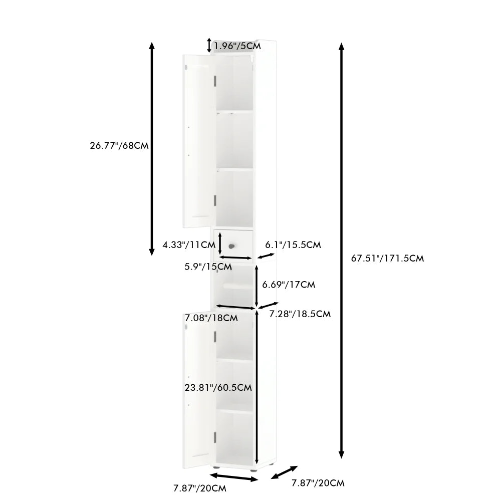 Orraves Slim Freestanding Bathroom Cabinet With 2 Doors