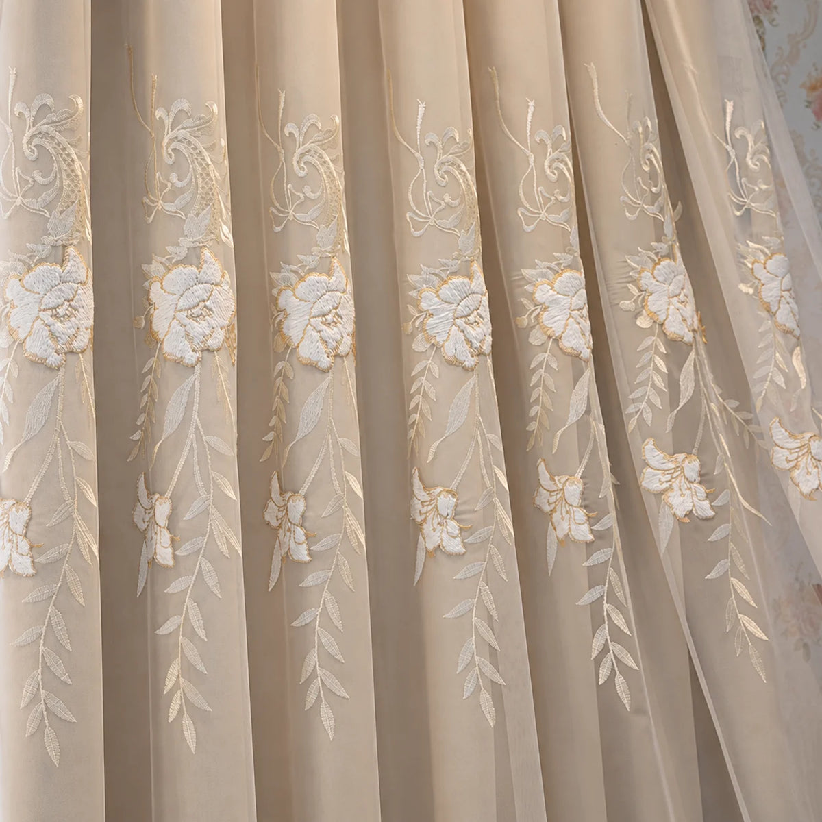 Floral Embossed Blackout Curtain With Grommet For Bedroom