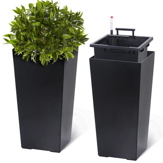 Self Watering Tall Planter Set With Drainage Water Level Monitor