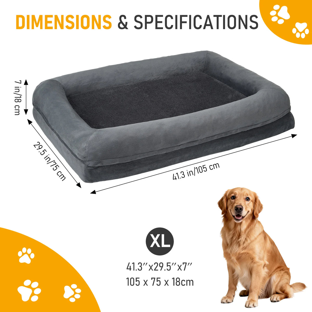 Outwind Orthopedic Bolster Dog Bed Washable Non Slip Bottom
