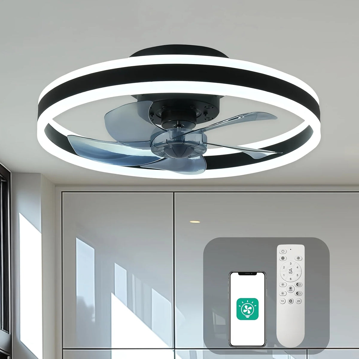 Orison Dimmable LED Ceiling Fan With Remote Control Flush Mount