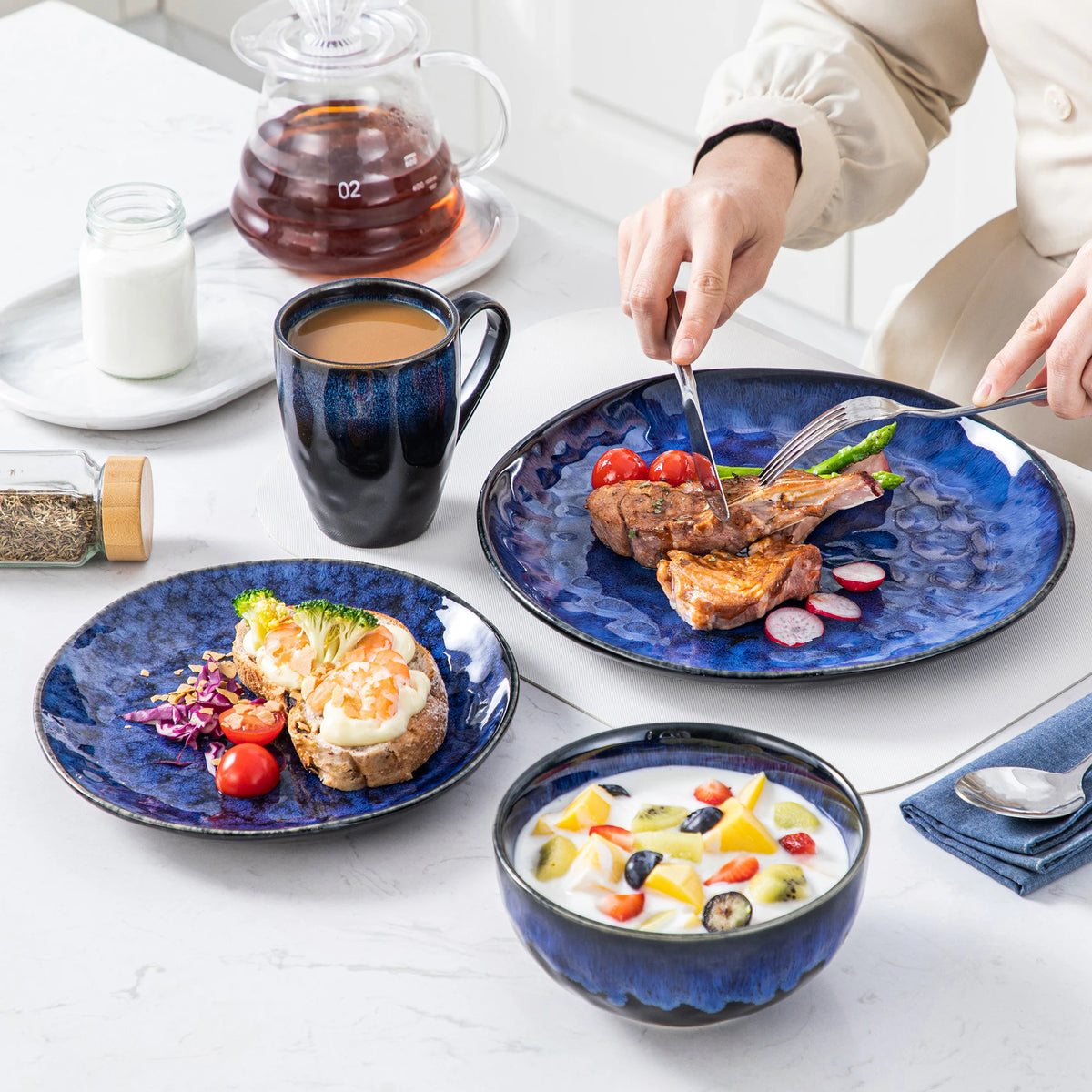 Malacasa Ceramic Kiln Change Glaze Dinner Set With Bowls