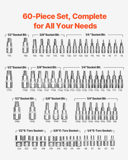 SucceBuy Torx Bit Socket and External Torx Socket Set