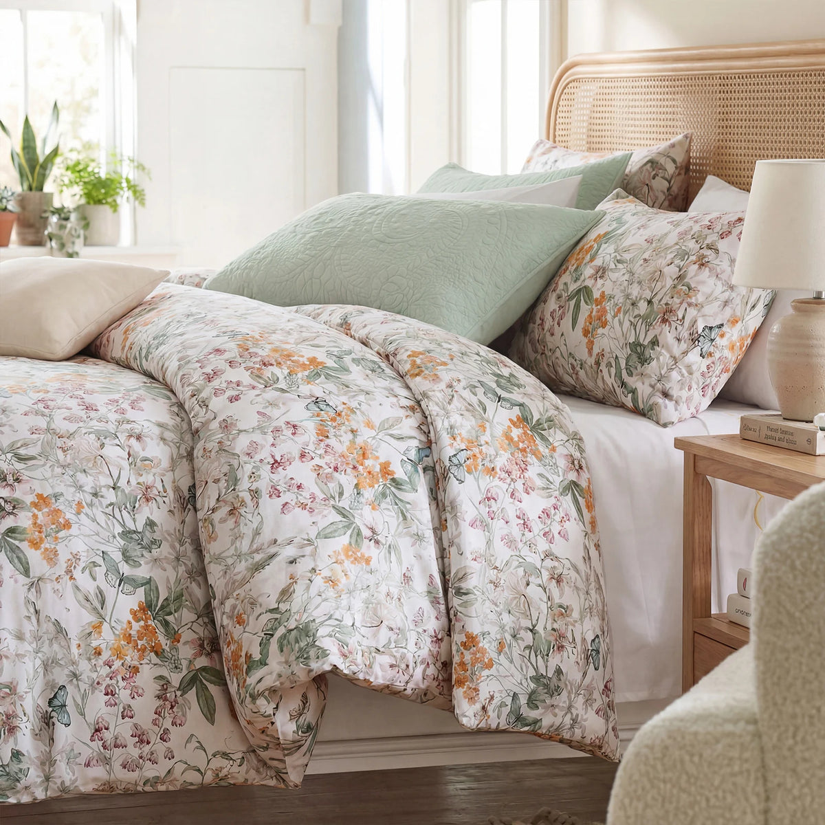 Vintage Floral Cotton Duvet Cover Set With Zipper Closure