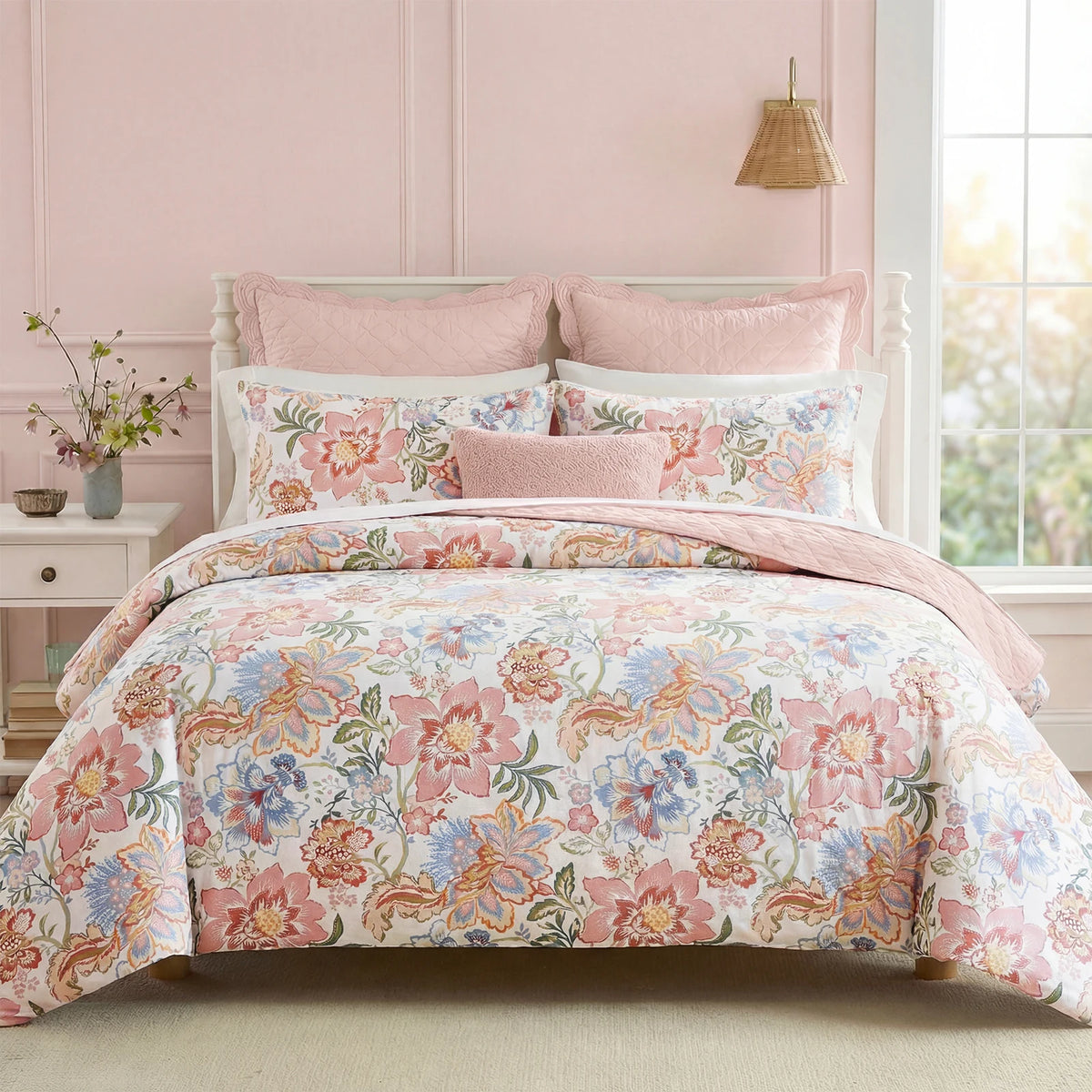 Vintage Floral Cotton Duvet Cover Set With Zipper Closure