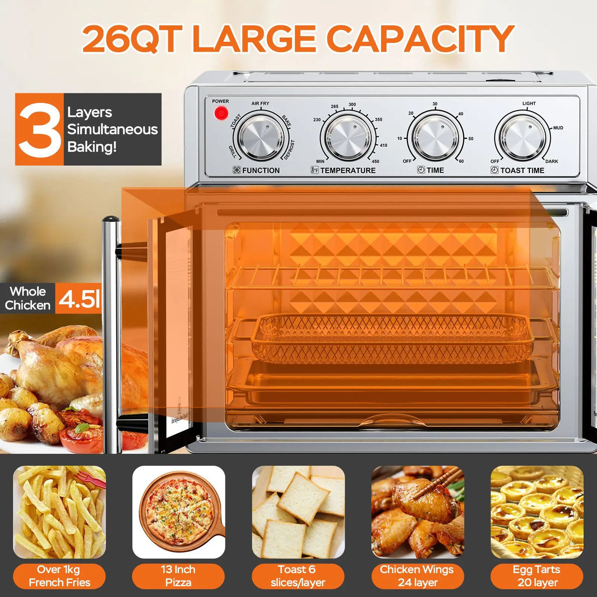 Stainless Steel French Door Air Fryer Convection Toaster Oven 1700W