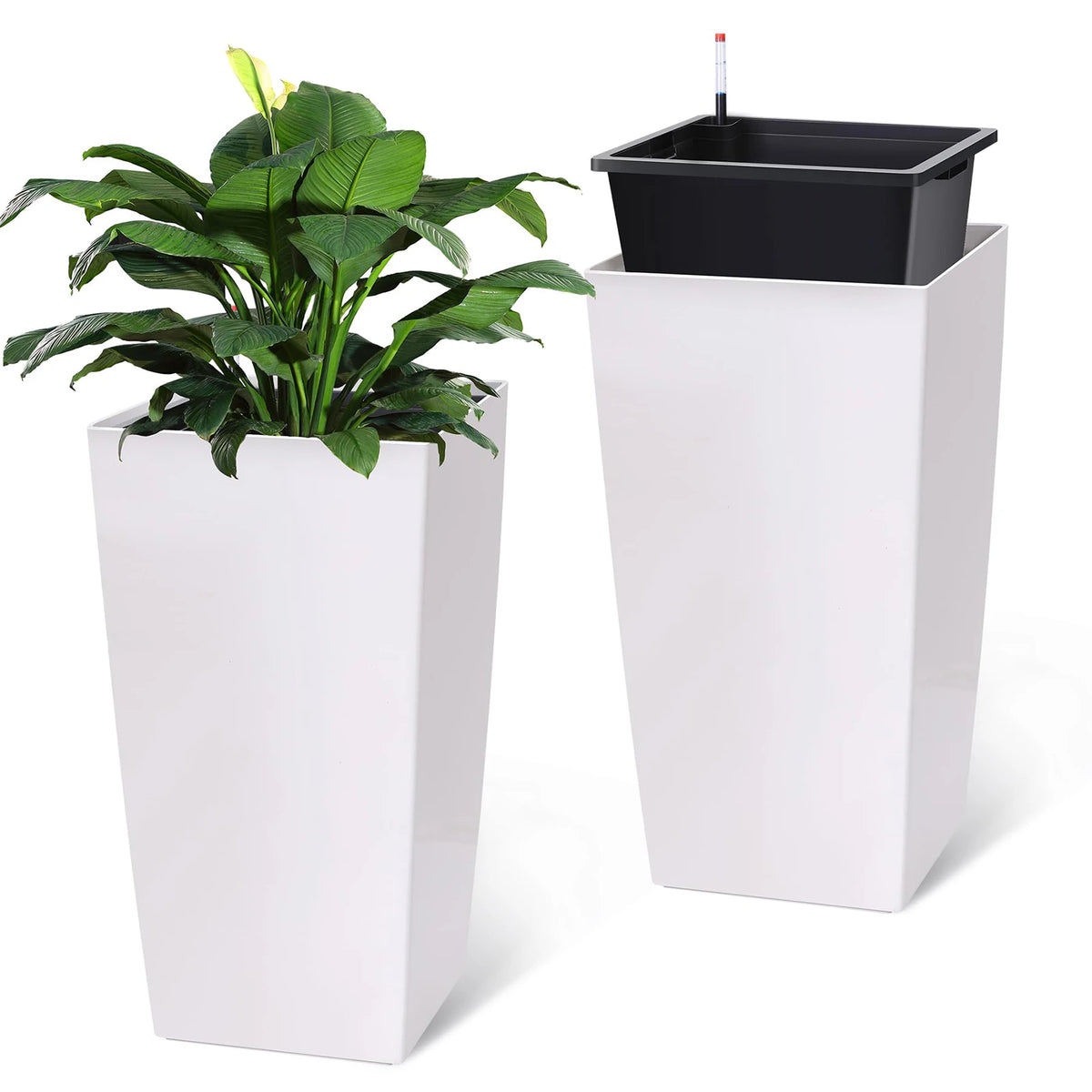 HiMiss Self Watering Planters Set With Drainage And Wheels