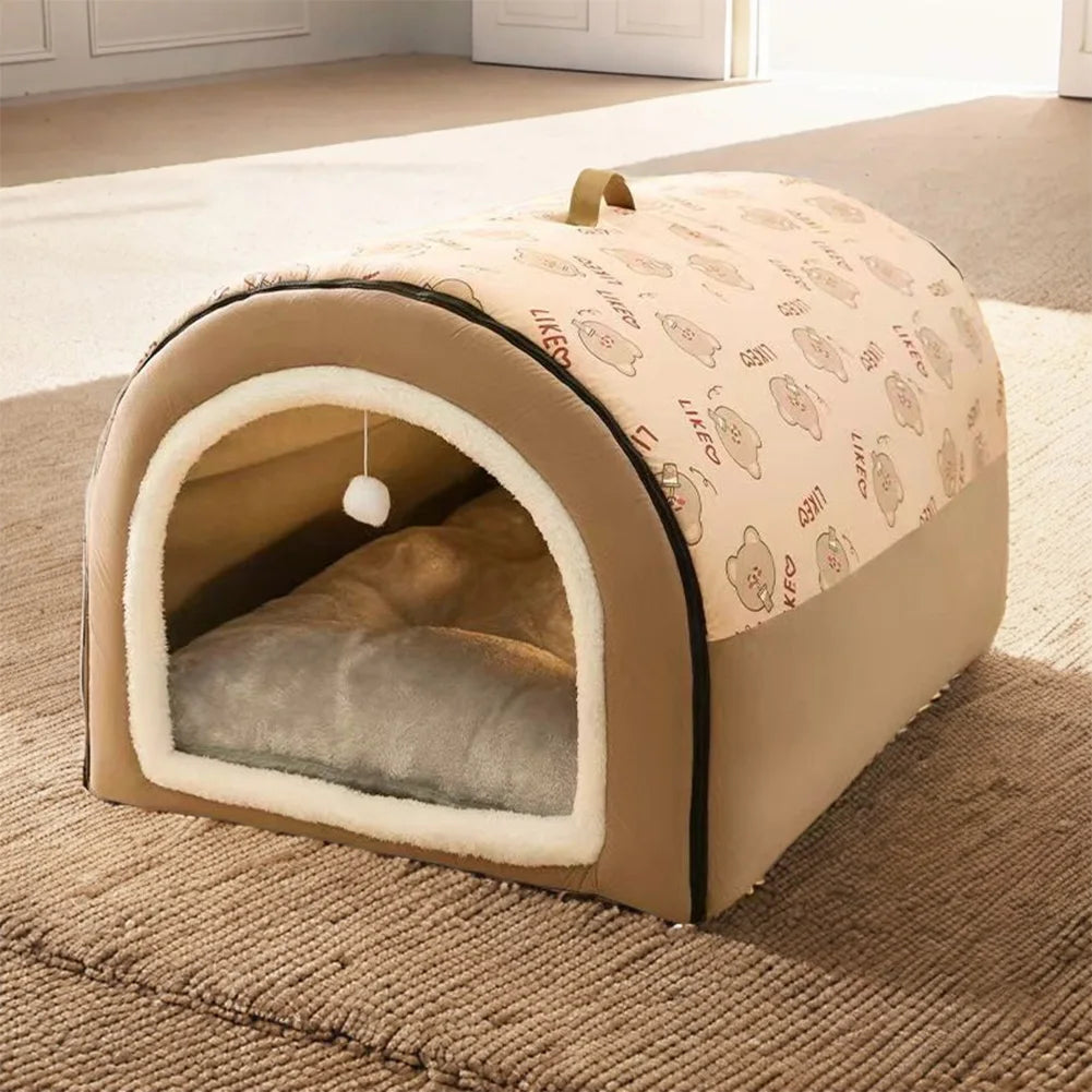 Detachable Velvet Pet Cave Bed House Warm Shelter For Dogs