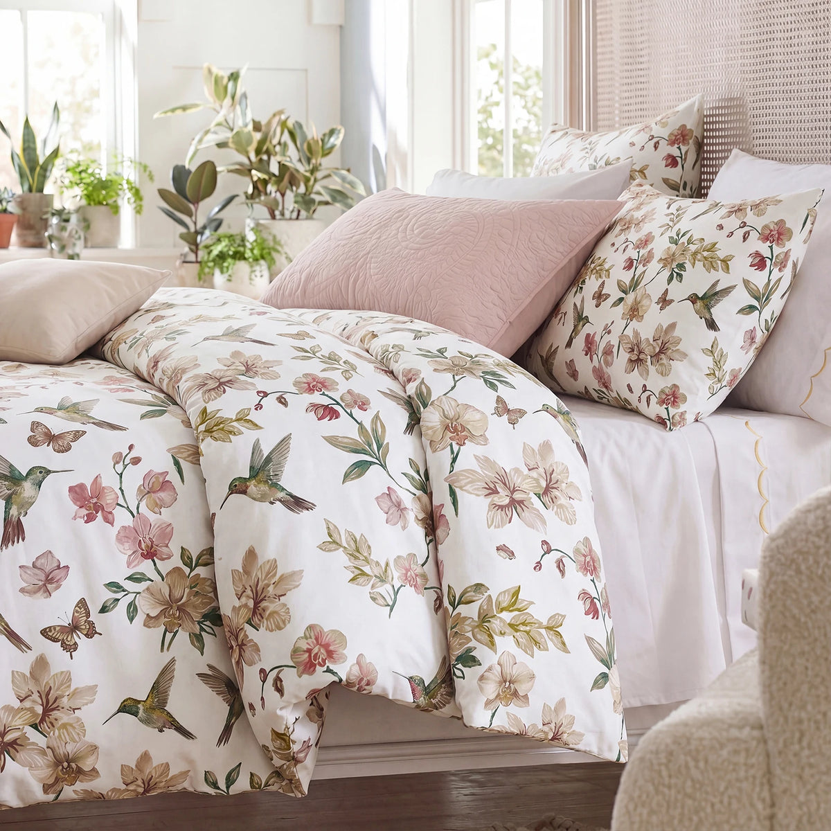 Vintage Floral 100% Cotton Duvet Cover Set Zipper 3 Piece