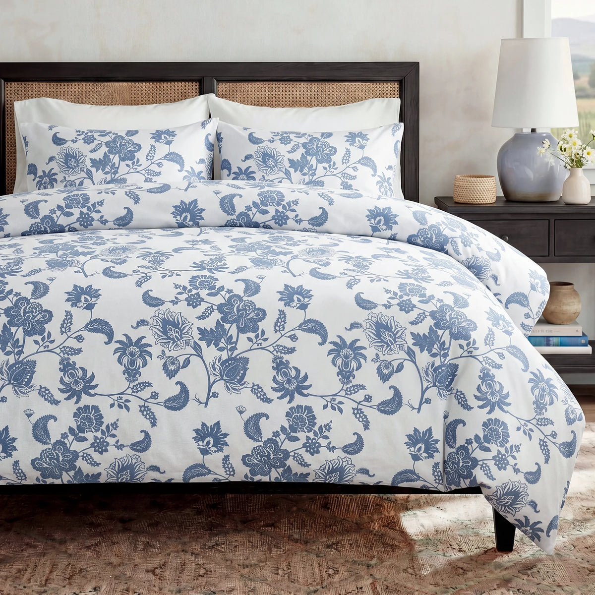 Vintage Floral 100% Cotton Duvet Cover Set Zipper 3 Piece