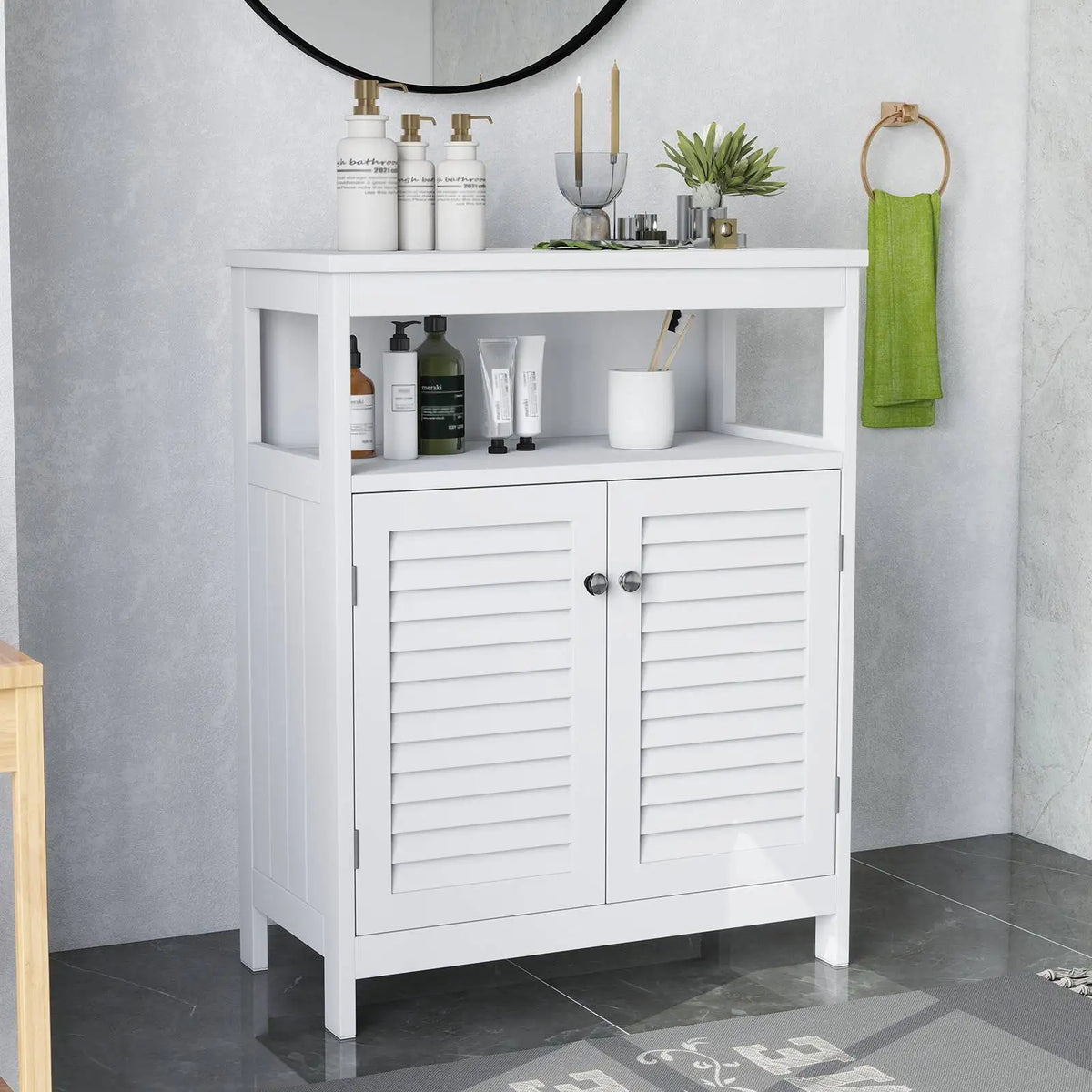 Freestanding Wooden Bathroom Storage Cabinet With Shutter Doors