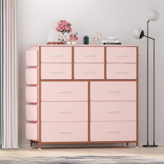 HiMISS 12 Drawer Dresser With Side Pockets And Metal Frame