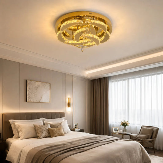 GreeLustr Crystal LED Chandelier Dimmable Flush Mount Ceiling Light
