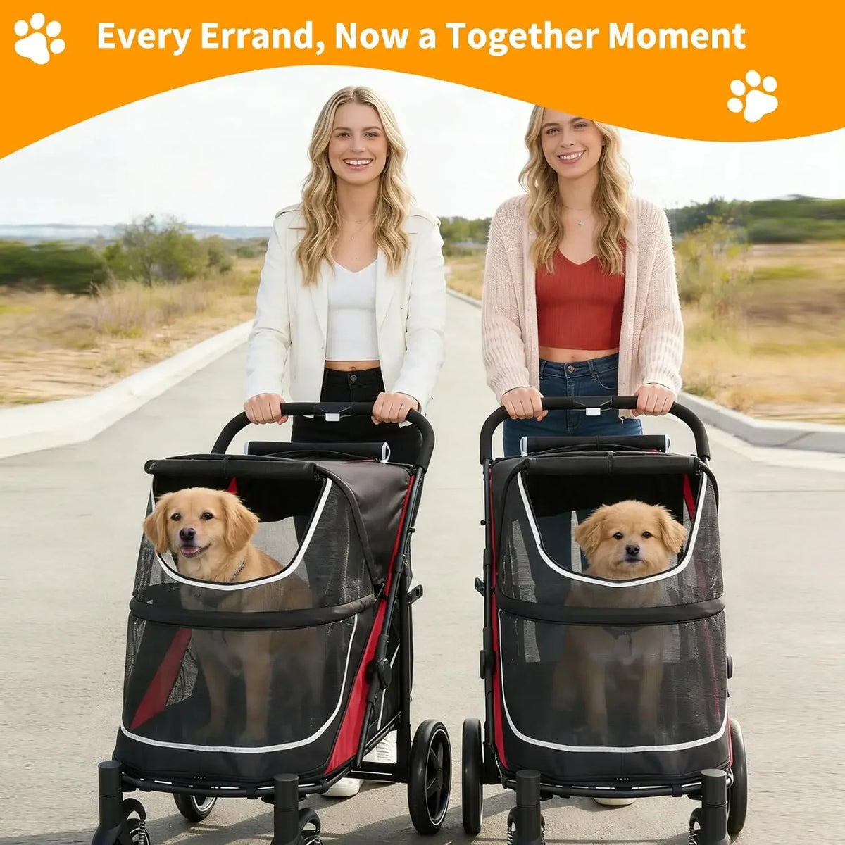 Garvee Heavy Duty Dog Stroller With Mesh And Storage Basket