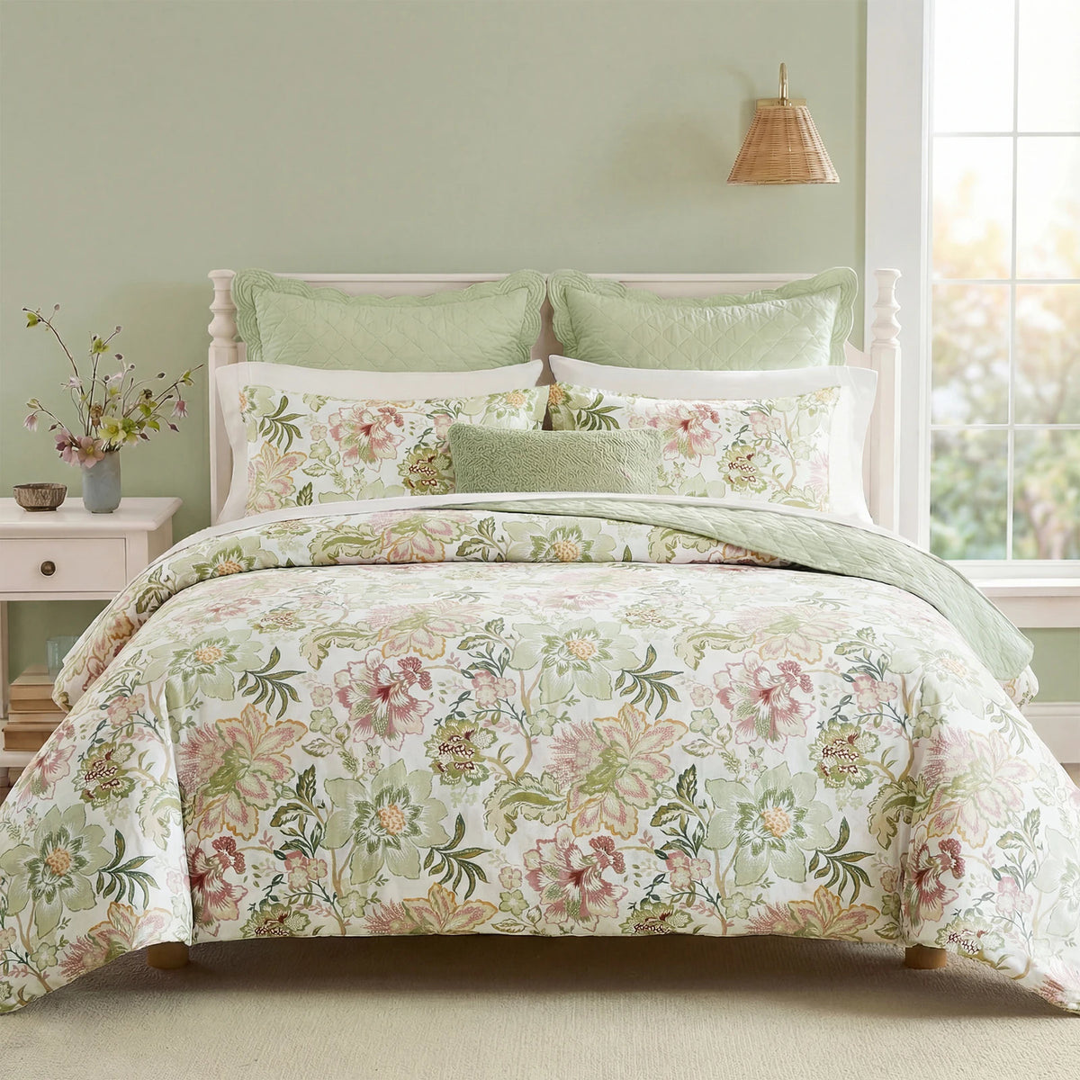 Vintage Floral Cotton Duvet Cover Set With Zipper Closure