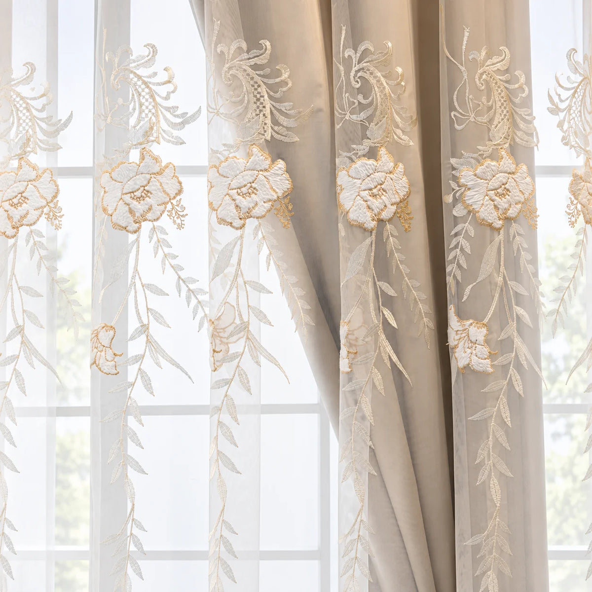 Floral Embossed Blackout Curtain With Grommet For Bedroom