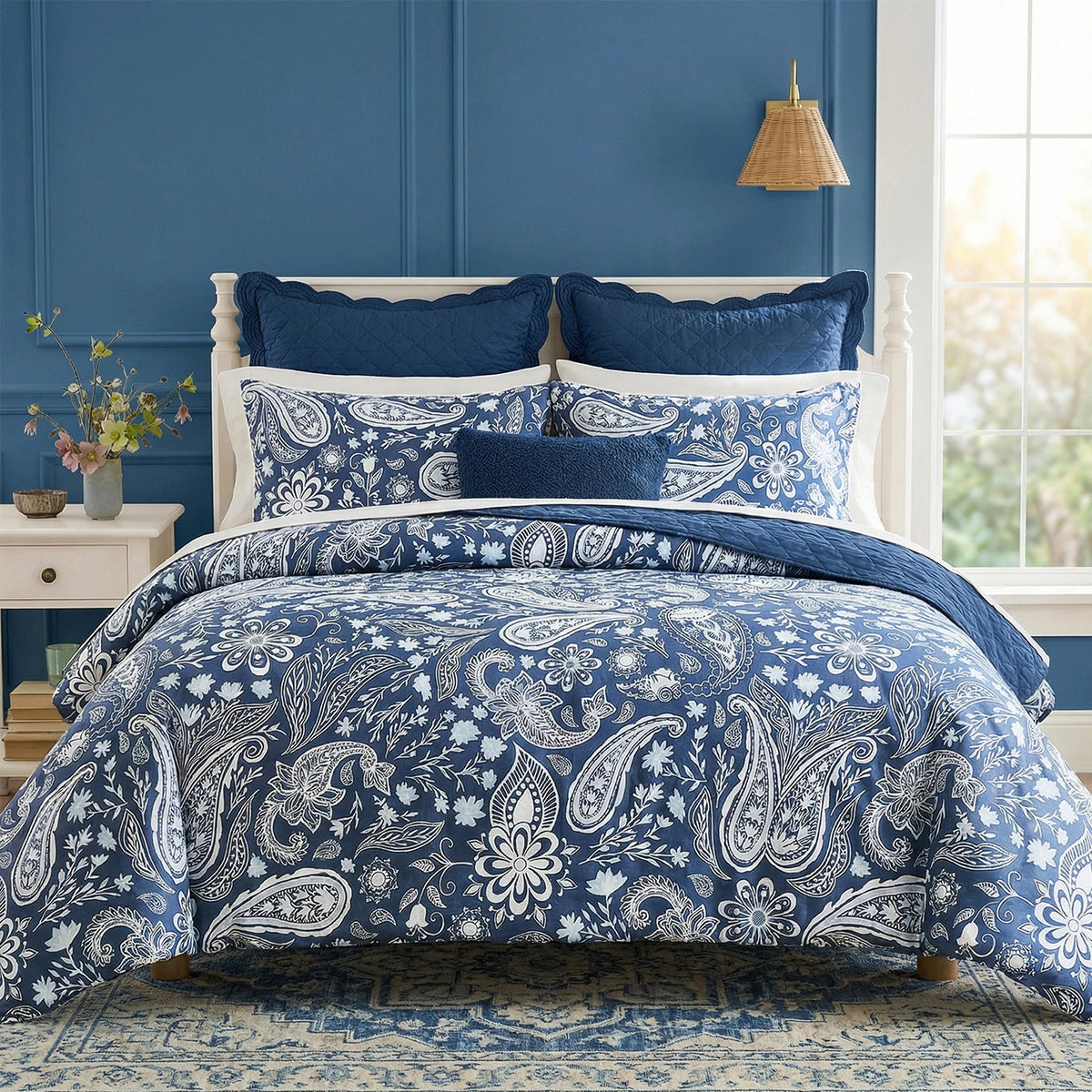 Vintage Floral Cotton Duvet Cover Set With Zipper Closure
