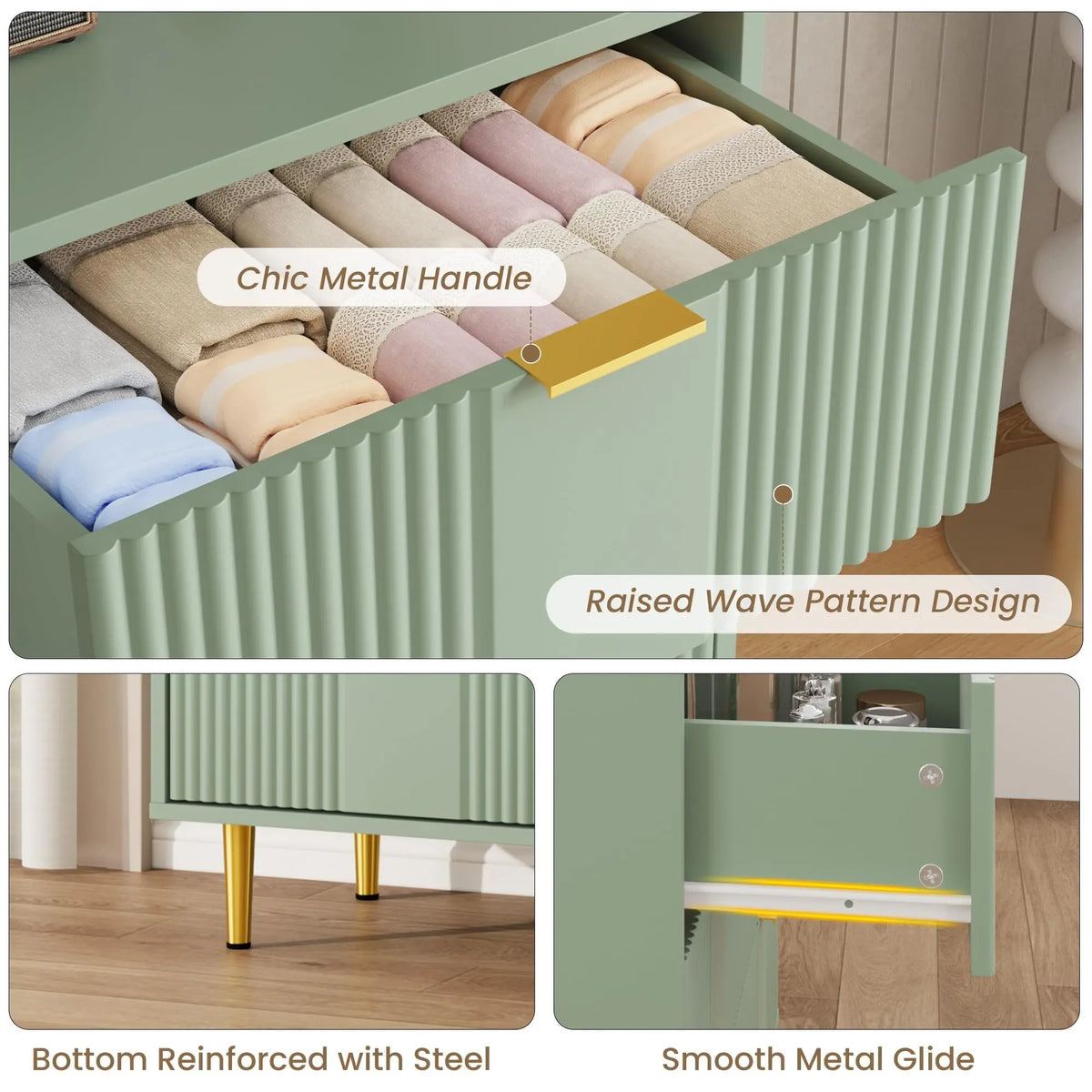 Gaomon Modern Fluted Five Drawer Wooden Storage Dresser