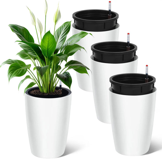 Self Watering Flower Pots With Water Level Gauge And Drainage