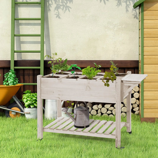 Outsunny Raised Garden Planter Box With Eight Grow Grids And Shelf
