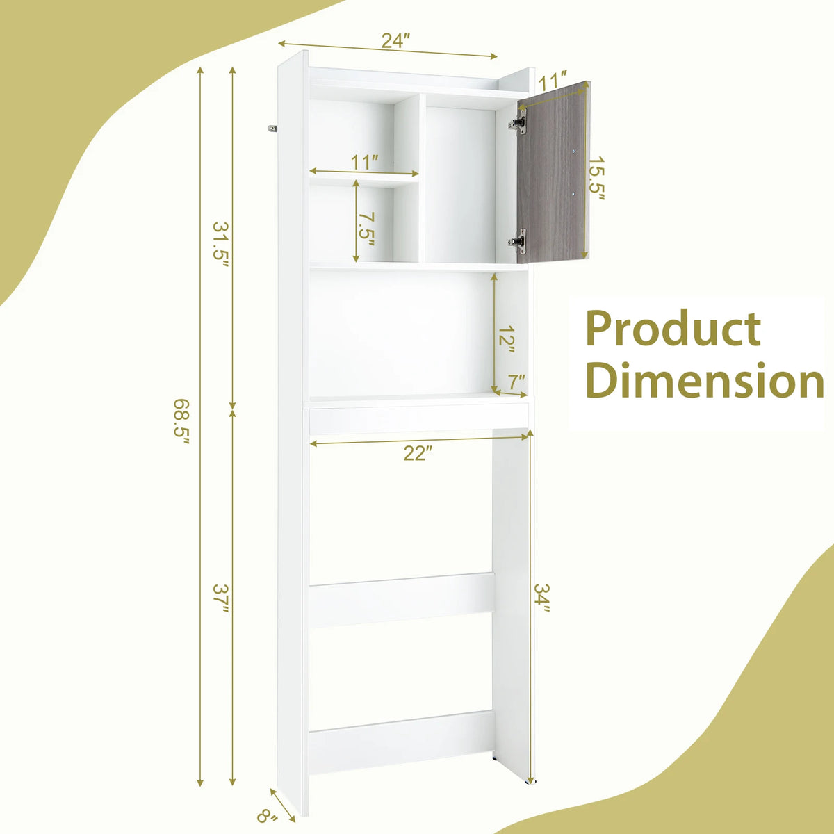 HOMASIS Over The Toilet Storage Cabinet With Shelves And Door