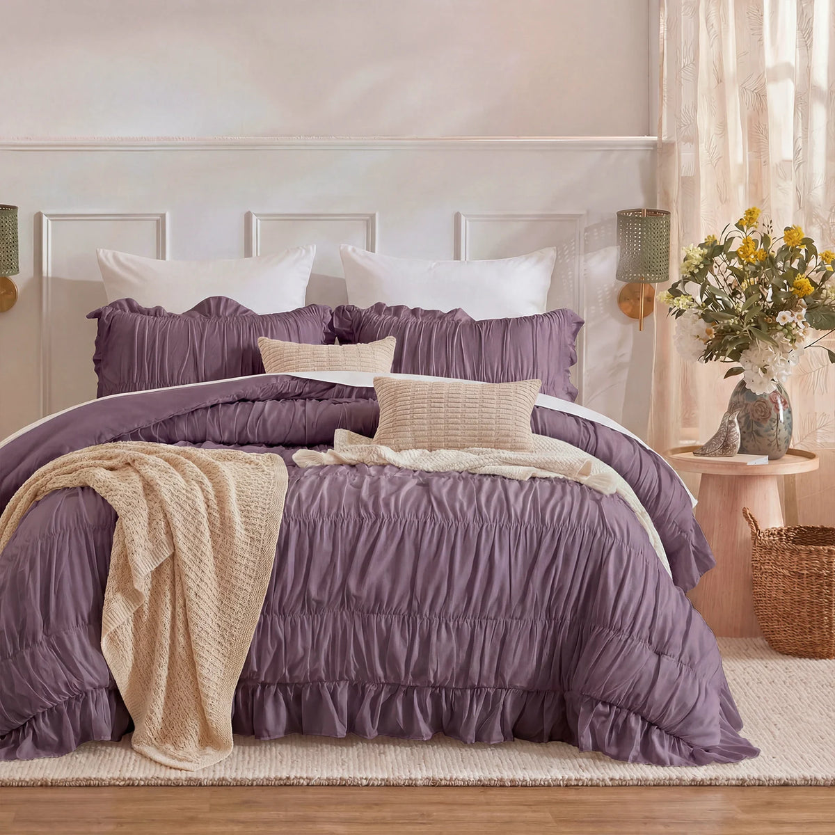 Soft Microfiber Ruffle Ruched Duvet Cover Set With Boho Charm