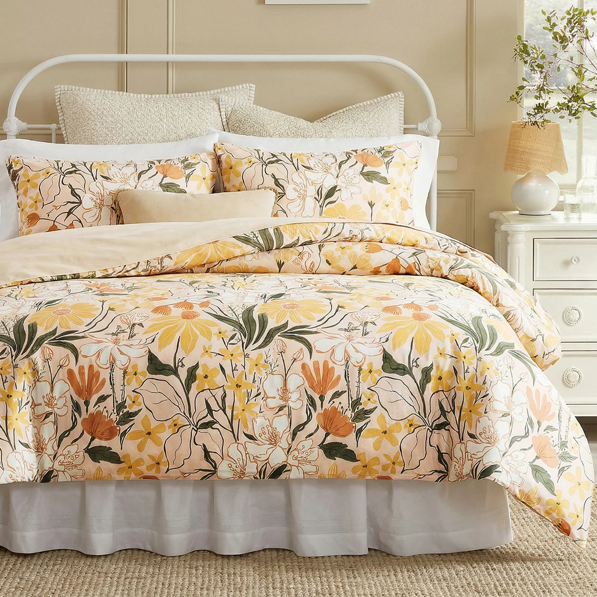 Vintage Floral Cotton Duvet Cover Set With Zipper Closure