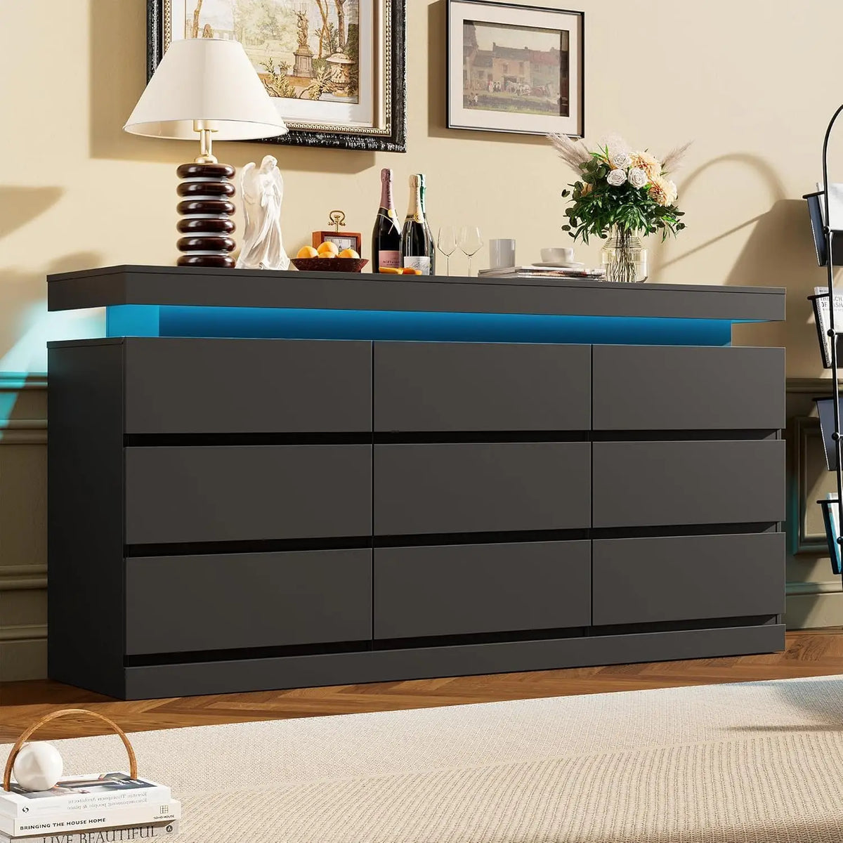 Acekool Nine Drawer Dresser With LED Lights And Charging Port