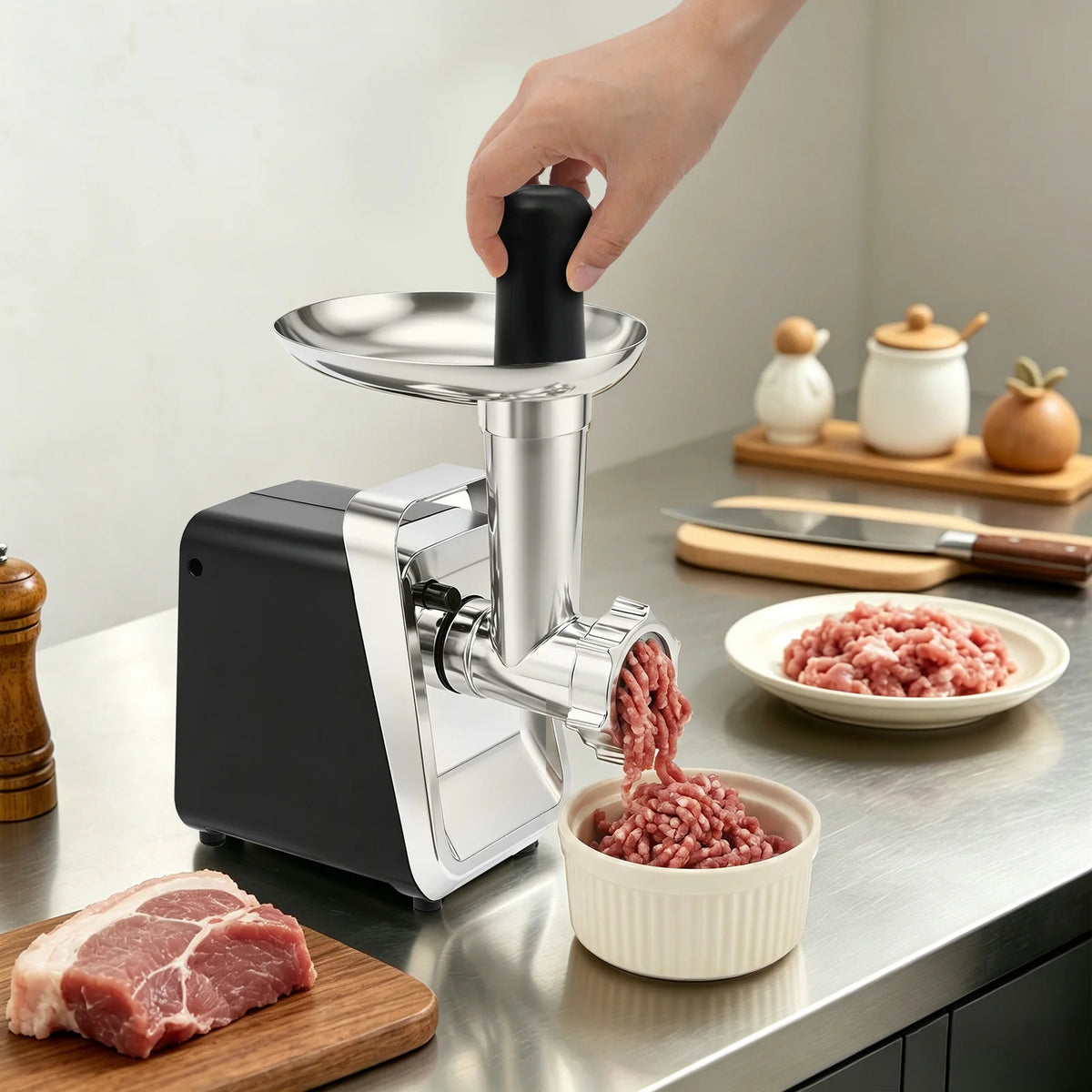 Bymaocar Electric Meat Grinder With 3 Blades And Sausage Attachment