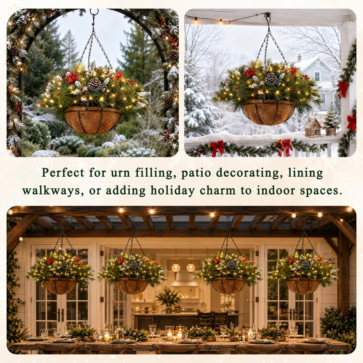 Prelit Artificial Christmas Hanging Basket With LED String Lights