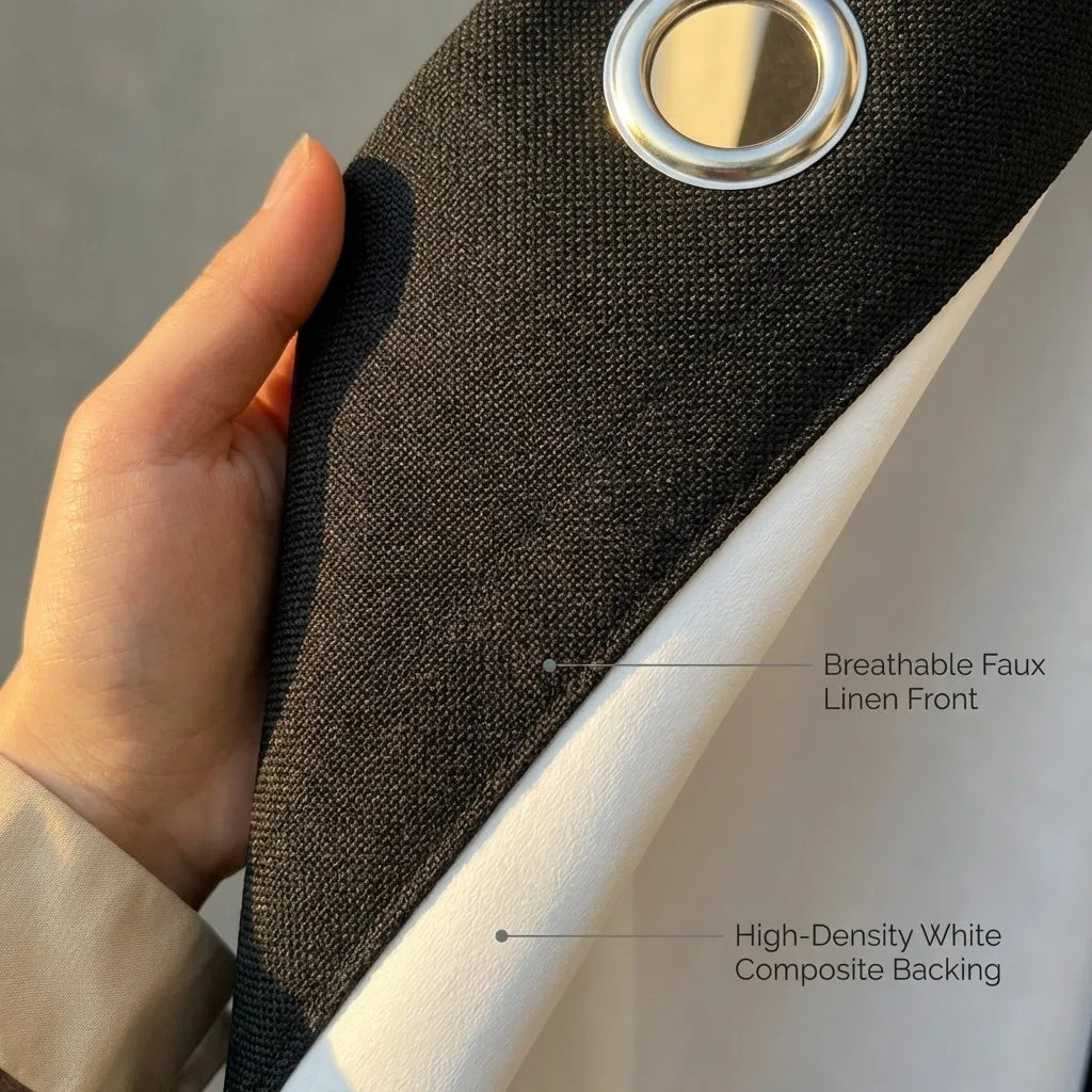 Textured Blackout Linen Curtains With Metal Grommet Top Thermal Insulation