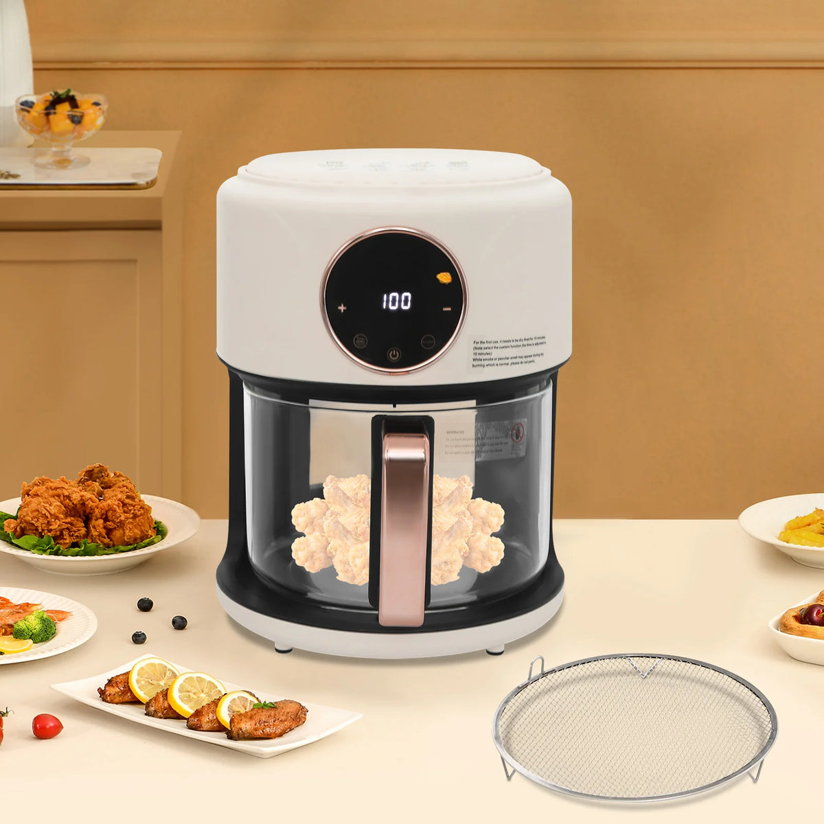 Smart Glass Touchscreen Air Fryer With Eight Cooking Presets