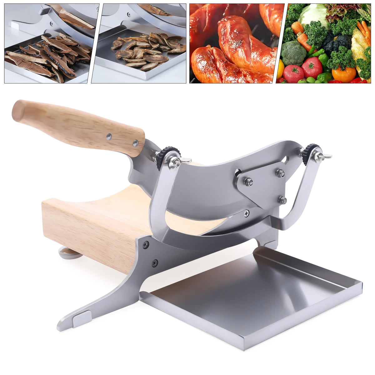 Heavy Duty Manual Kitchen Herb Slicer With Rubber Wood Base