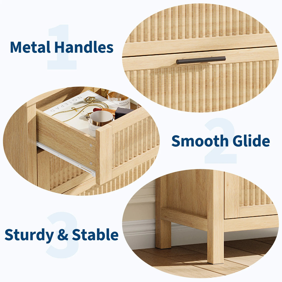 Fluted Wooden Dresser Featuring Deep Drawers For Bedroom Storage