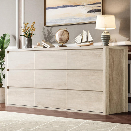 Acekool Modern Wood Handleless 9 Drawer Chest Bedside Storage Cabinet