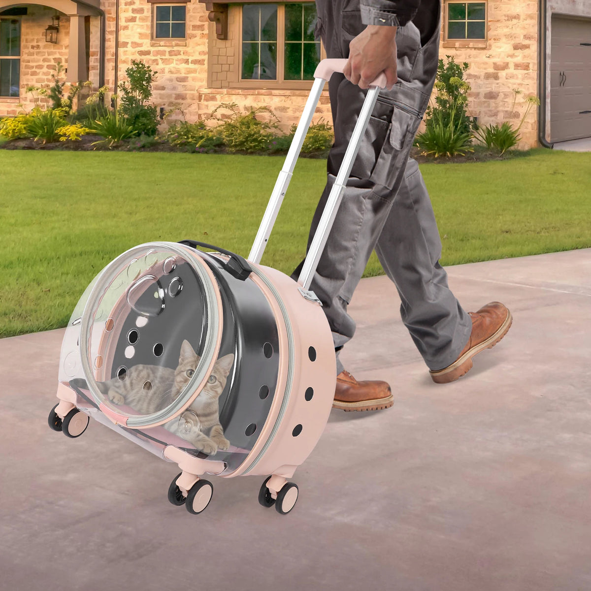 Clear Acrylic Wheeled Pet Travel Suitcase With Telescopic Handle