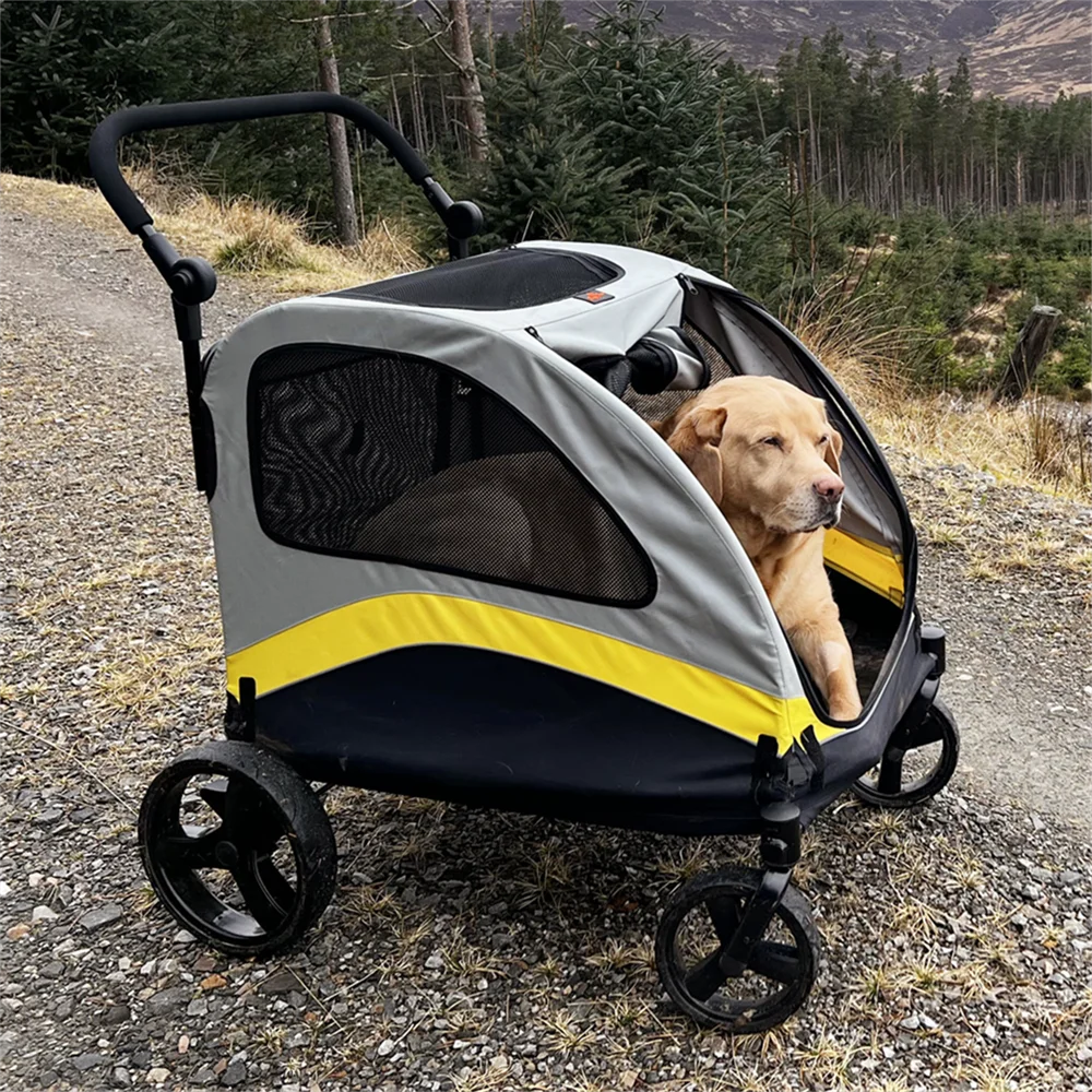 Foldable Four Wheel Dog Stroller With Shock Absorbing Swivel Wheels