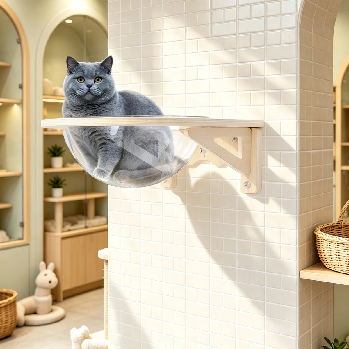 Modern Wall Mounted Wooden Cat House With Clear Viewing Window